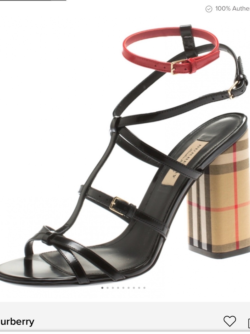 Burberry authentic Anthea Black & Red Strappy Plaid Block Heel Sandals - Picture 5 of 8